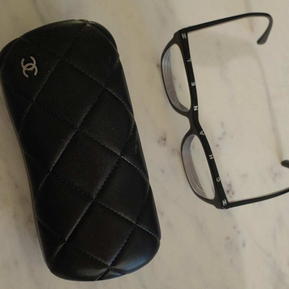 CHANEL Black Designer Glasses with Quilted Case